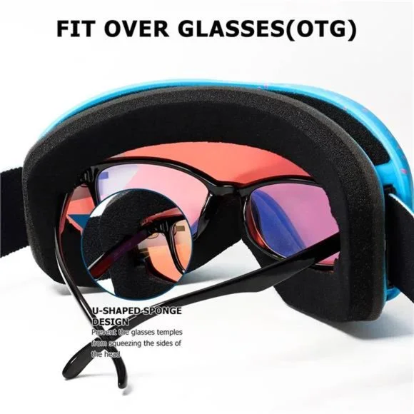 Unisex Ski Goggles Over Glasses with Dual lens, Anti-fog Anti-UV Snow Goggle